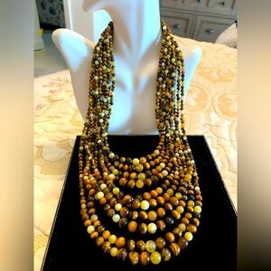 Jay King Tiger Eye  & Yellow Opal 10-Strand Necklace